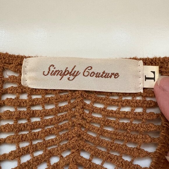 Boho Chic Crochet Lace Open Weave Burnt Orange Brown Large Top Cottage Lagenlook - Picture 4 of 7